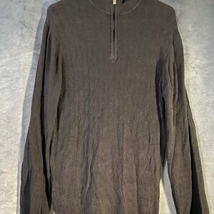 PIERRE CARDIN Men's Grey Knit Jumper 3/4 Zip Sz L Pullover Sweater